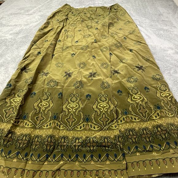 Vintage 90s Womens Boho Wrap Silk Skirt Size 12 Green Y2K Allison Taylor - Picture 3 of 9